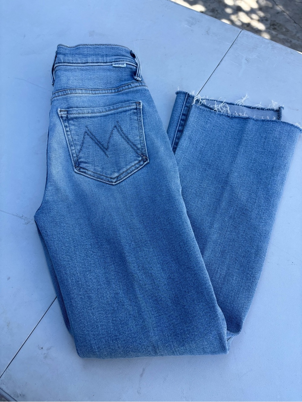 MOTHER Mid Blue Cropped Straight-Leg Jeans